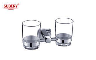 دارنده دو قاشق برنج شیشه ای حمام با کیفیت بالا رنگ کروم OEM پایه برنج مربع با طراحی منحنی