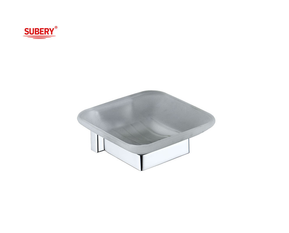 نگهدارنده ظرف صابون مس شیشه ای حمام کیفیت بالا رنگ کروم OEM پایه مس مربع طراحی