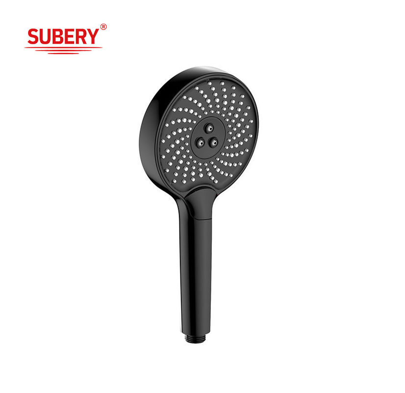 دوش دست پلاستیکی ABS 3 عملکرد ستون سیاه سیلیکون مایع نوزل گرد آسان تمیز OEM